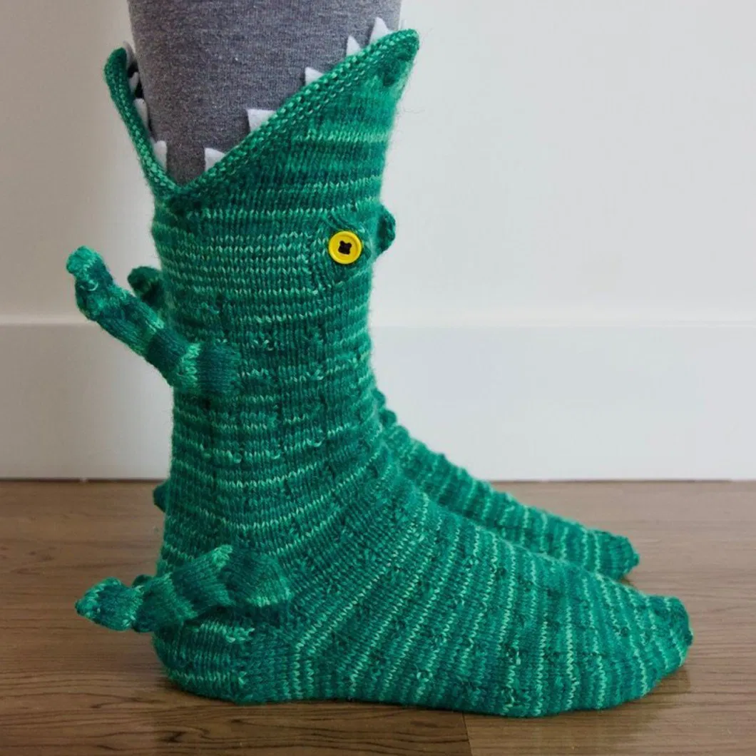 Knit Crocodile Socks Christmas Knitted Crocodile Socks Knitted Creative Medium Tube Animal Socks